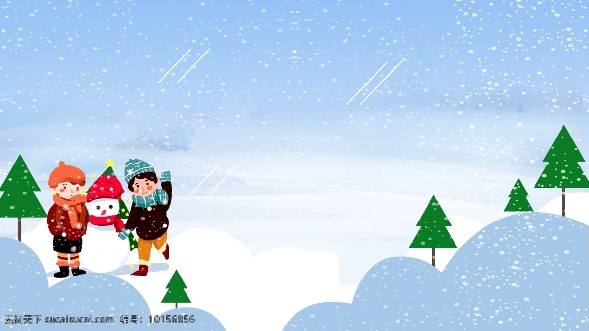可爱 雪人 玩耍 广告 背景 广告背景 小孩 冬季 森林 树木 堆雪人