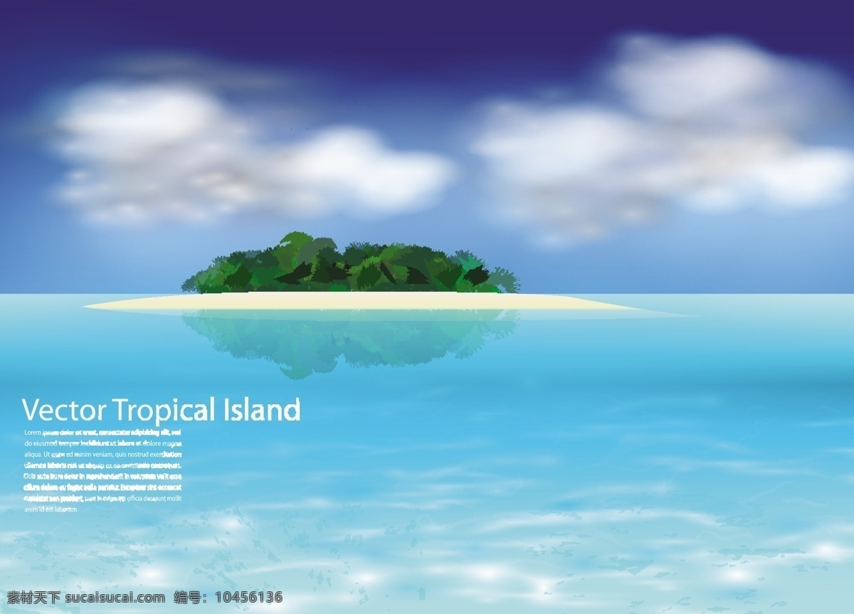 精美 热带 岛屿 背景 矢量 夏季 沙滩 热带岛屿 大海 云朵 树木 矢量图 夏日激情 青色 天蓝色