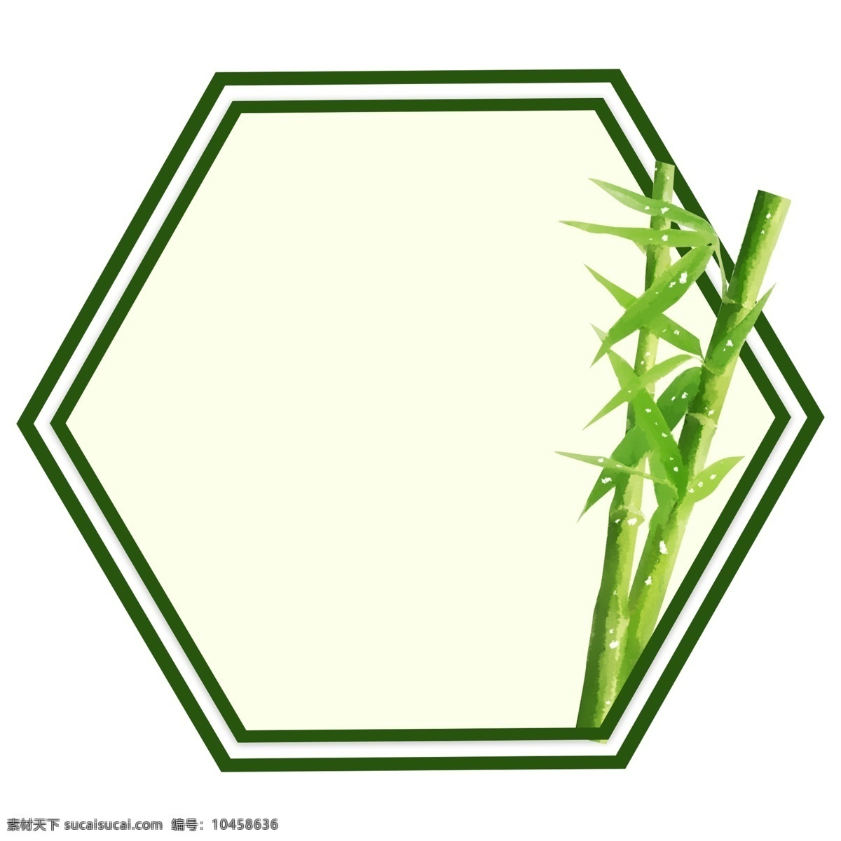 绿色 竹子 竹竿 边框 富贵竹 手绘 五边形 竹子边框插画 边框插图 手绘文本框