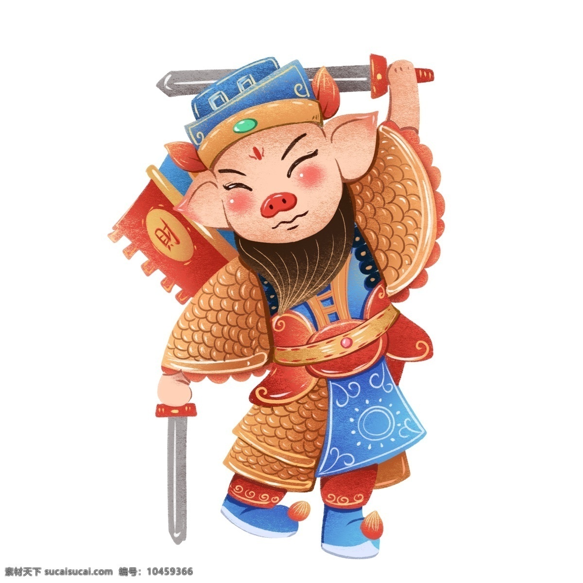 2019 年 春节 猪年 门神 手绘 中国风 将军 2019年 秦琼