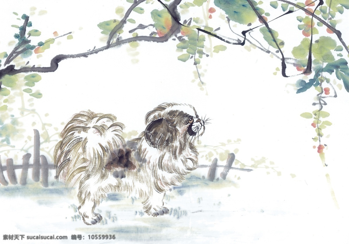 吉祥动物 动物 生肖 国画 狗 文化艺术 美术绘画 中华 吉祥 图案 设计图库 bmp