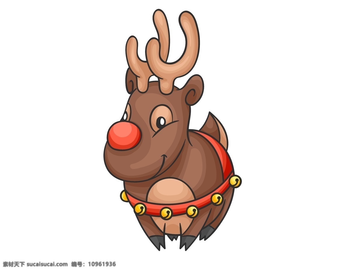 手绘 卡通 麋鹿 铃铛 元素 矢量 圣诞装饰 ai元素 免扣元素