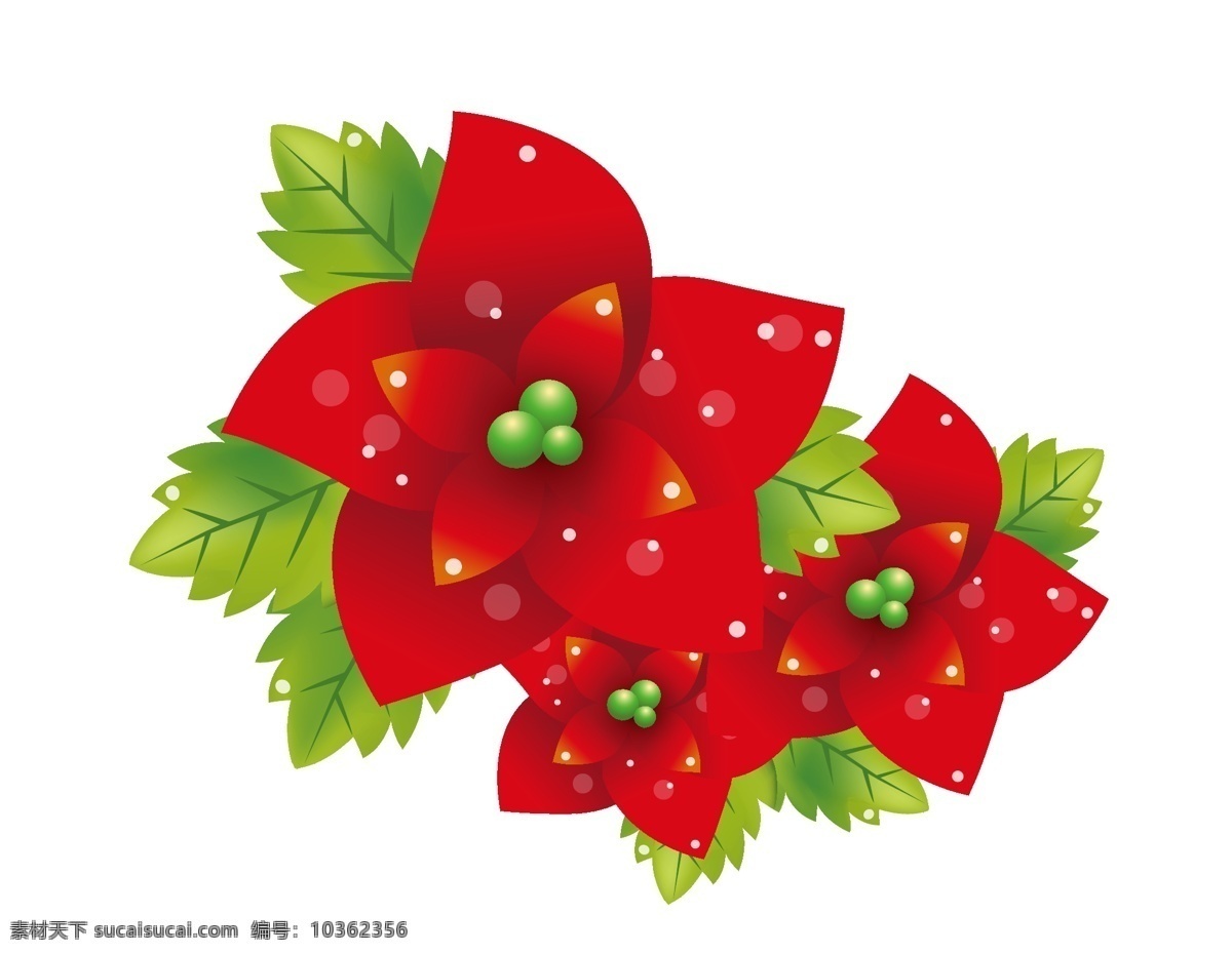 卡通 圣诞节 花朵 元素 小清新 喜庆 绿叶 节日 手绘 红色花朵 ai元素 矢量元素