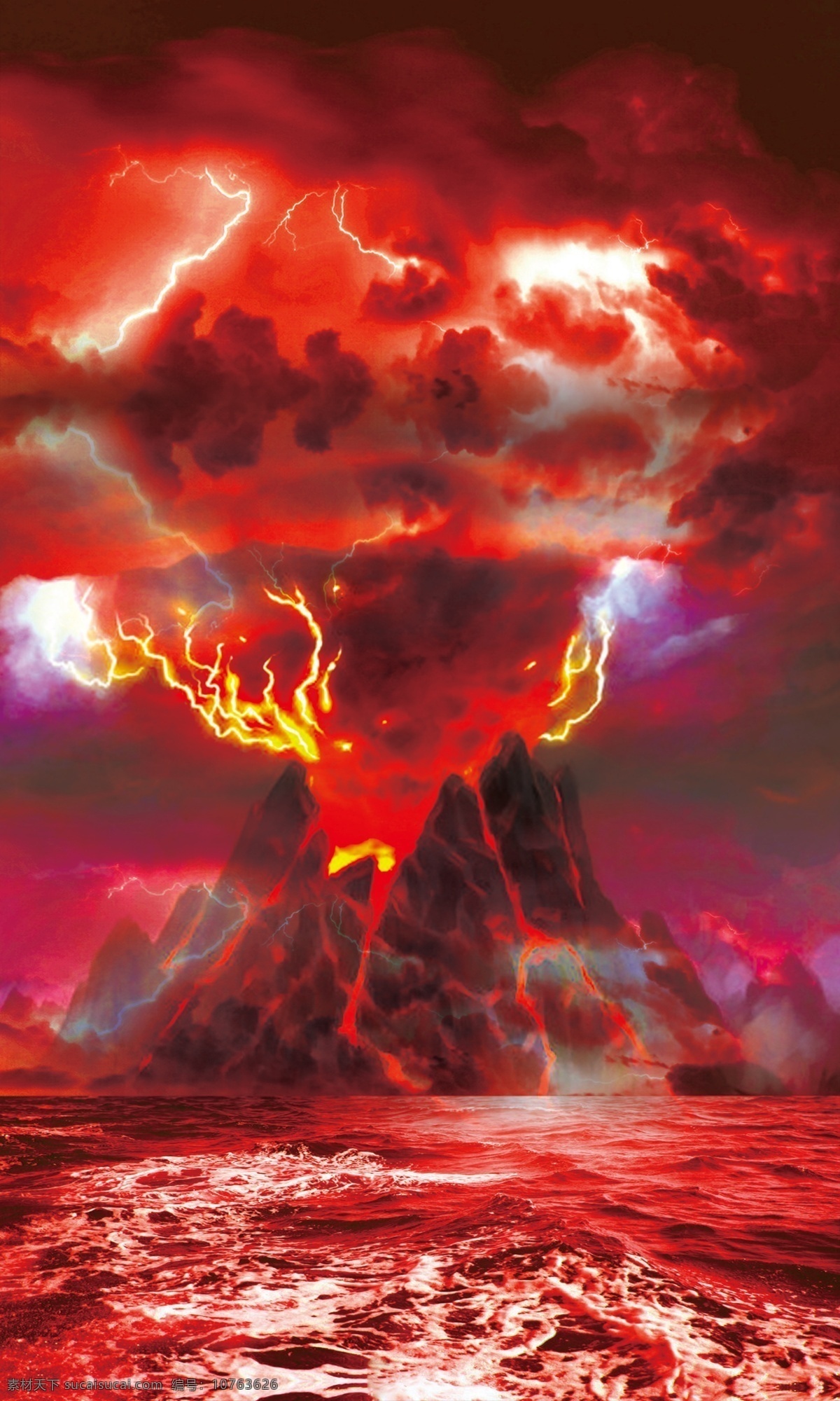 火山爆发 火焰 震撼 乌云 融化 岩浆 分层 海报 高温 火山口 闪电 红色 爆发 源文件