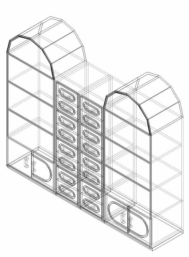 双 拱 四 列 立柜 3d cad 板式 立体 模型 三维 室内 装饰 装修 双拱 cad素材