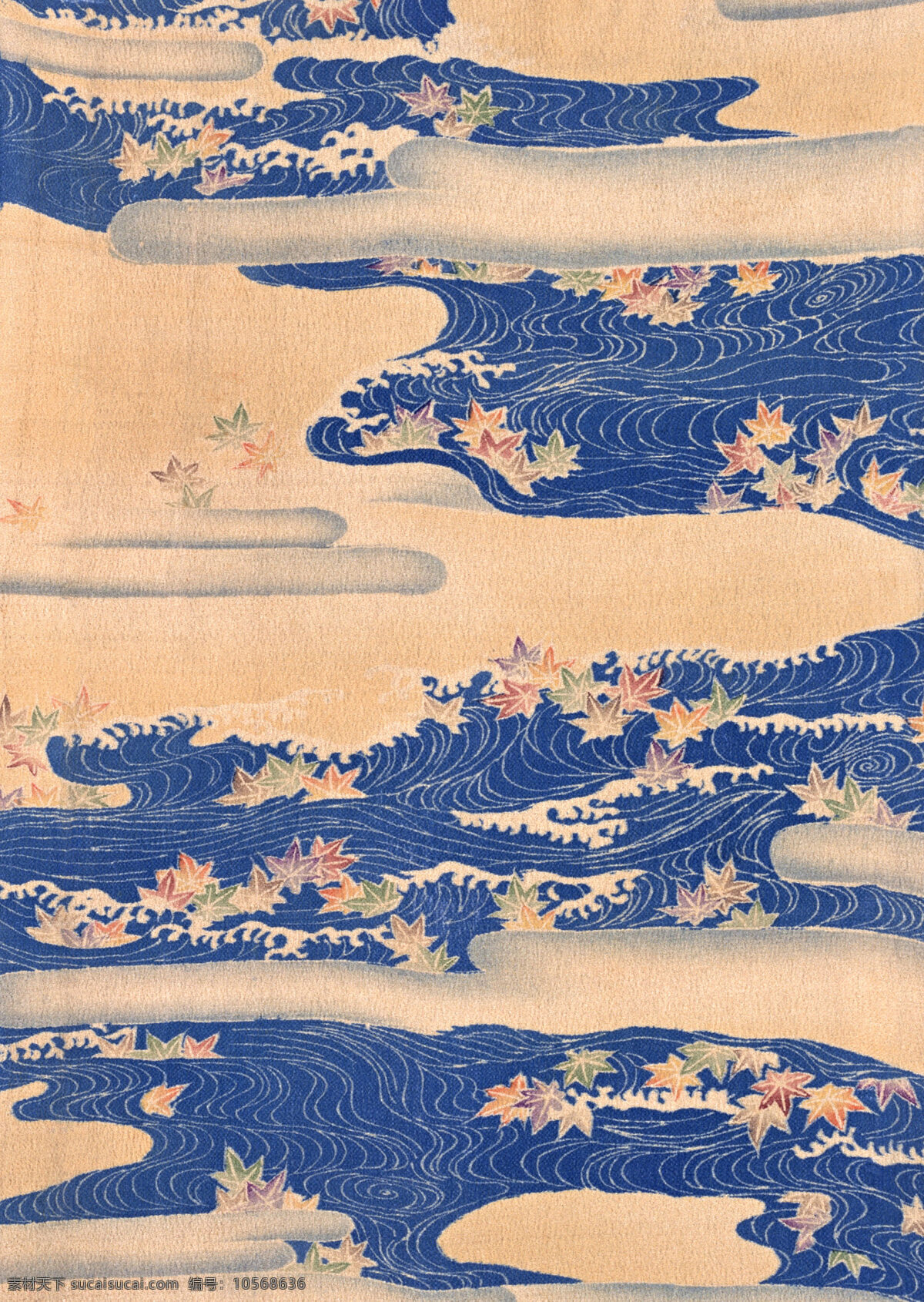 蓝色 日式 花纹 图案 印花 行云流水 背景图片