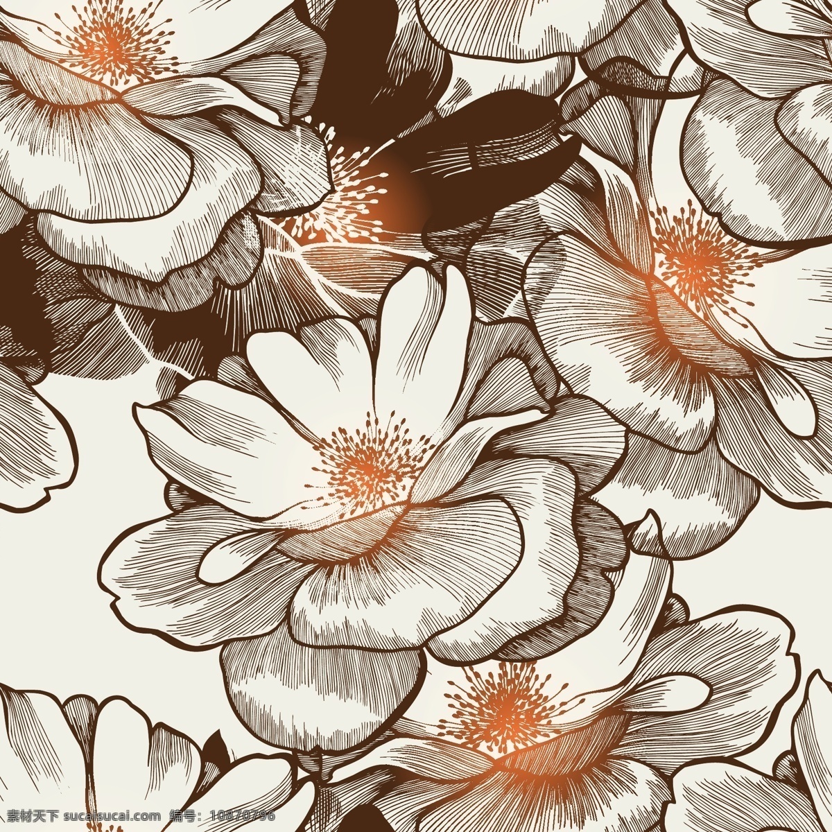 复古 花卉 背景 矢量 花朵 植物 手绘 装饰 卡片 插画 海报 画册 矢量植物 生物世界 花草