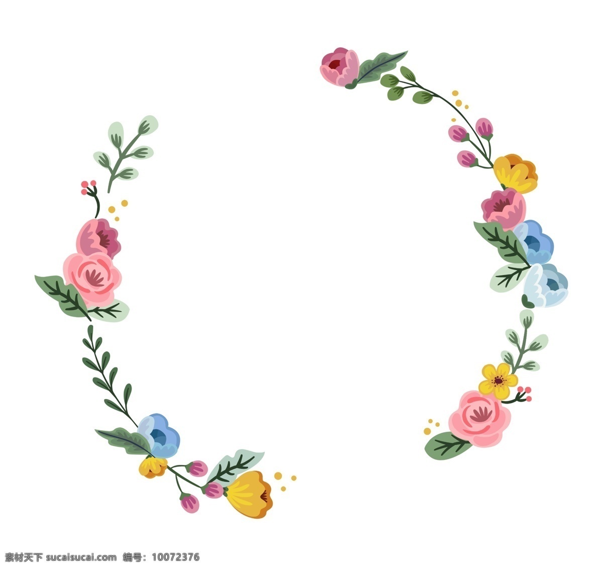花枝 装饰 花环 边框 花枝花环 花环装饰 彩色花朵 花卉 植物 枝条 春天的花环 创意边框 卡通花环插画