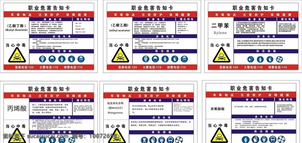 危害告知牌 乙酸丁酯 乙酸乙酯 丙烯酸 二甲苯 异氰酸酯 锰及其化合物 标志图标 公共标识标志