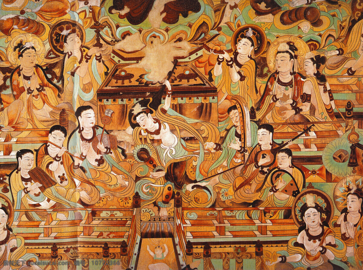 中国风壁画 中国风 壁画 敦煌 反弹琵琶 国风元素 彩绘 文化艺术 美术绘画