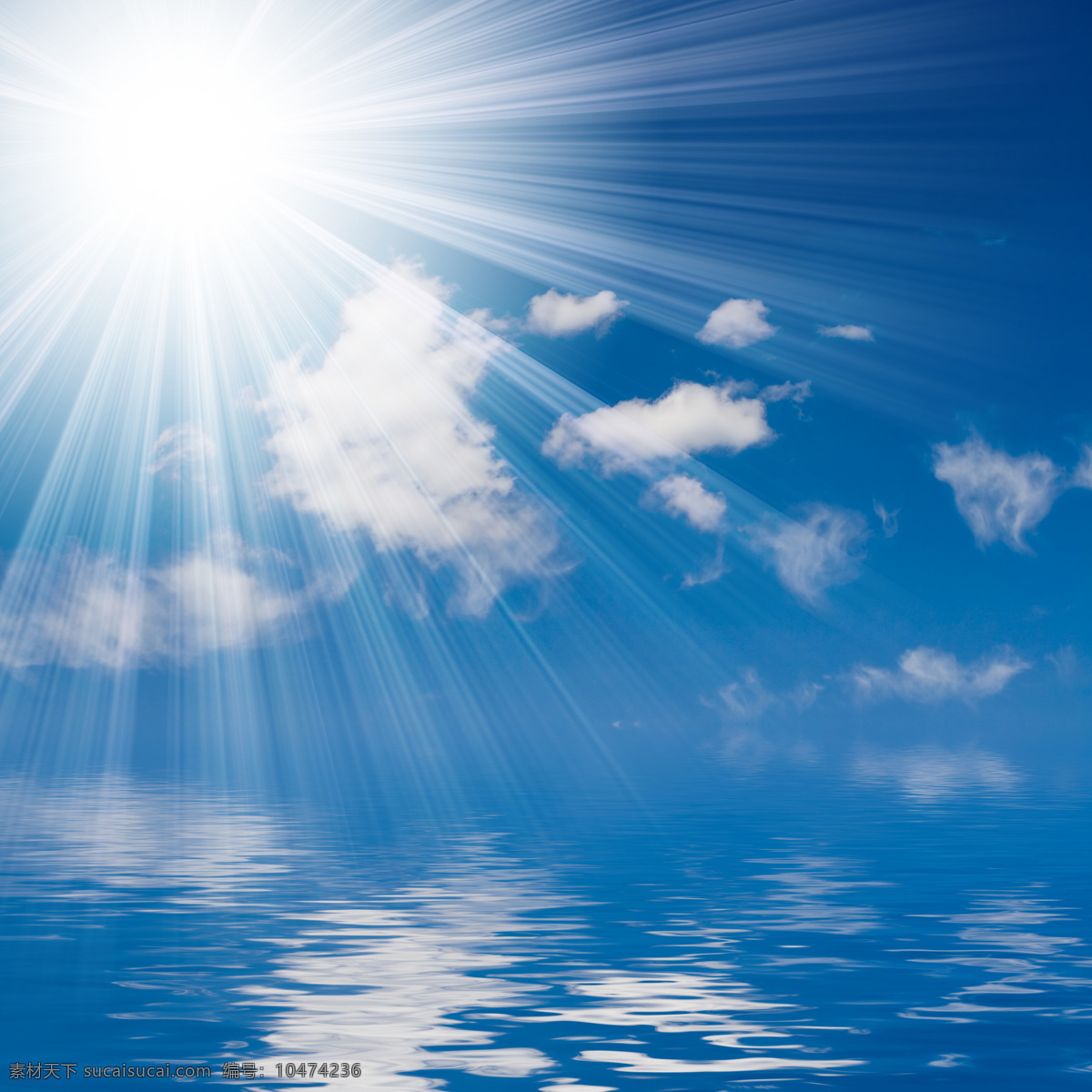 阳光 水面 高清 光芒 太阳光 照射 蓝天白云 倒影 高清图片 天空云彩 自然景观 蓝色