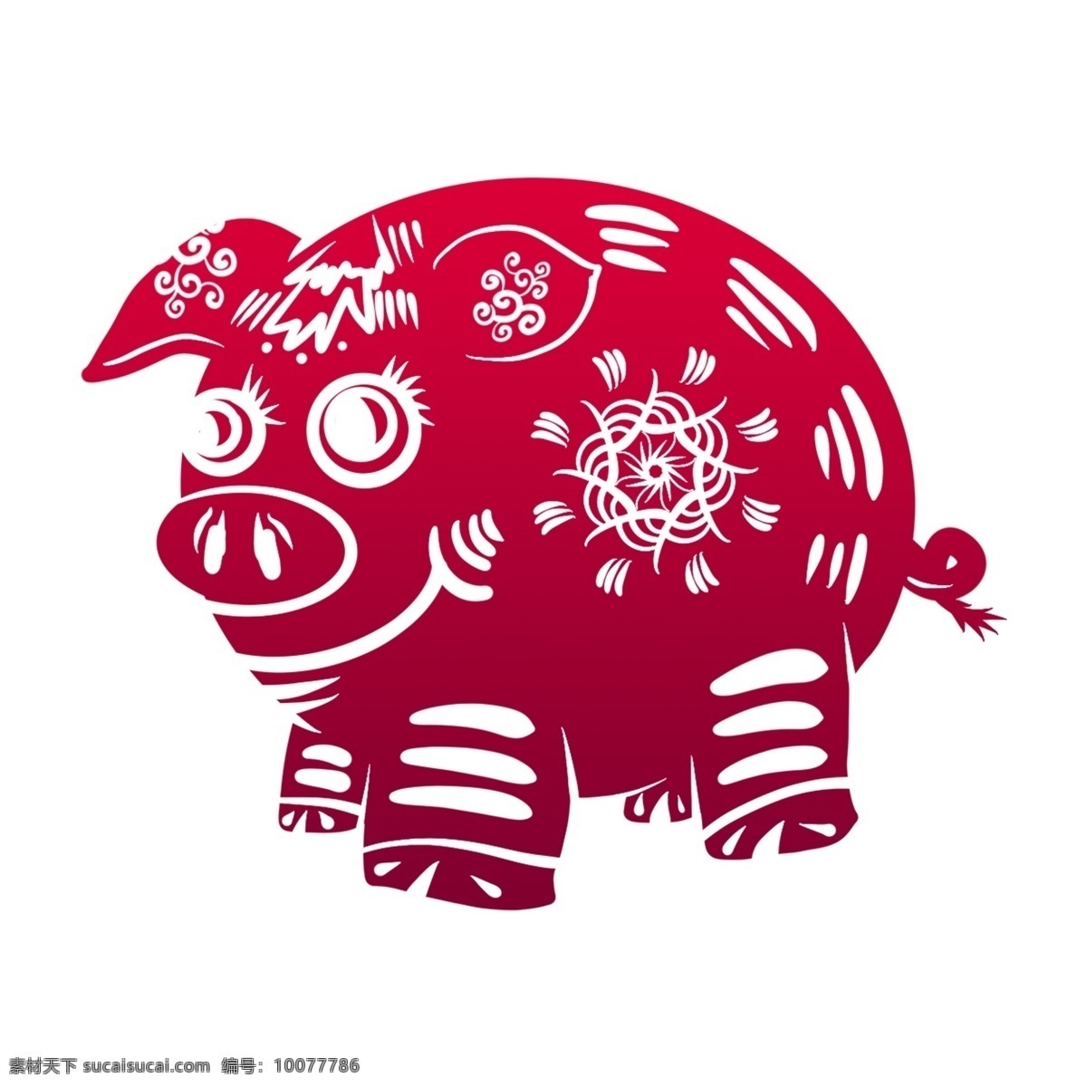 可爱 剪纸 过新年 春节 除夕 2019 新年 手绘 卡通 猪 2019年 猪年 红色 渐变