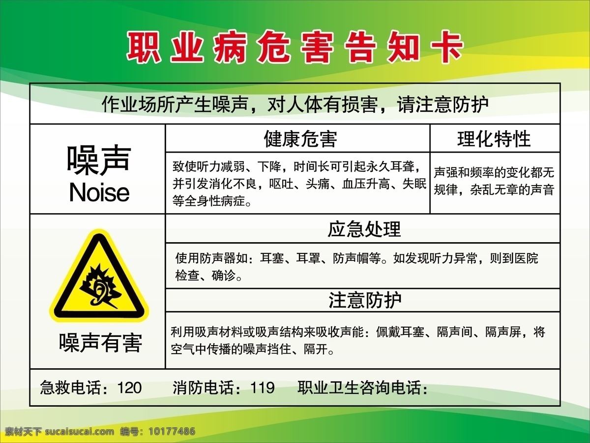 职业病 危害 告知 卡 告知卡 噪声 职业病危害 噪声有害 急救