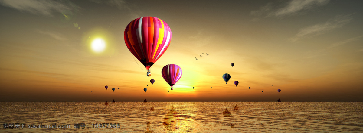 旅游 海上 热气球 夕阳 下 唯美 背景 banner 淘宝素材 淘宝主图素材 淘宝描述模板 淘宝装修素材 宝贝 详情 页 模板 淘宝海报 海报模板 淘宝 免费 装修 店铺 黄色