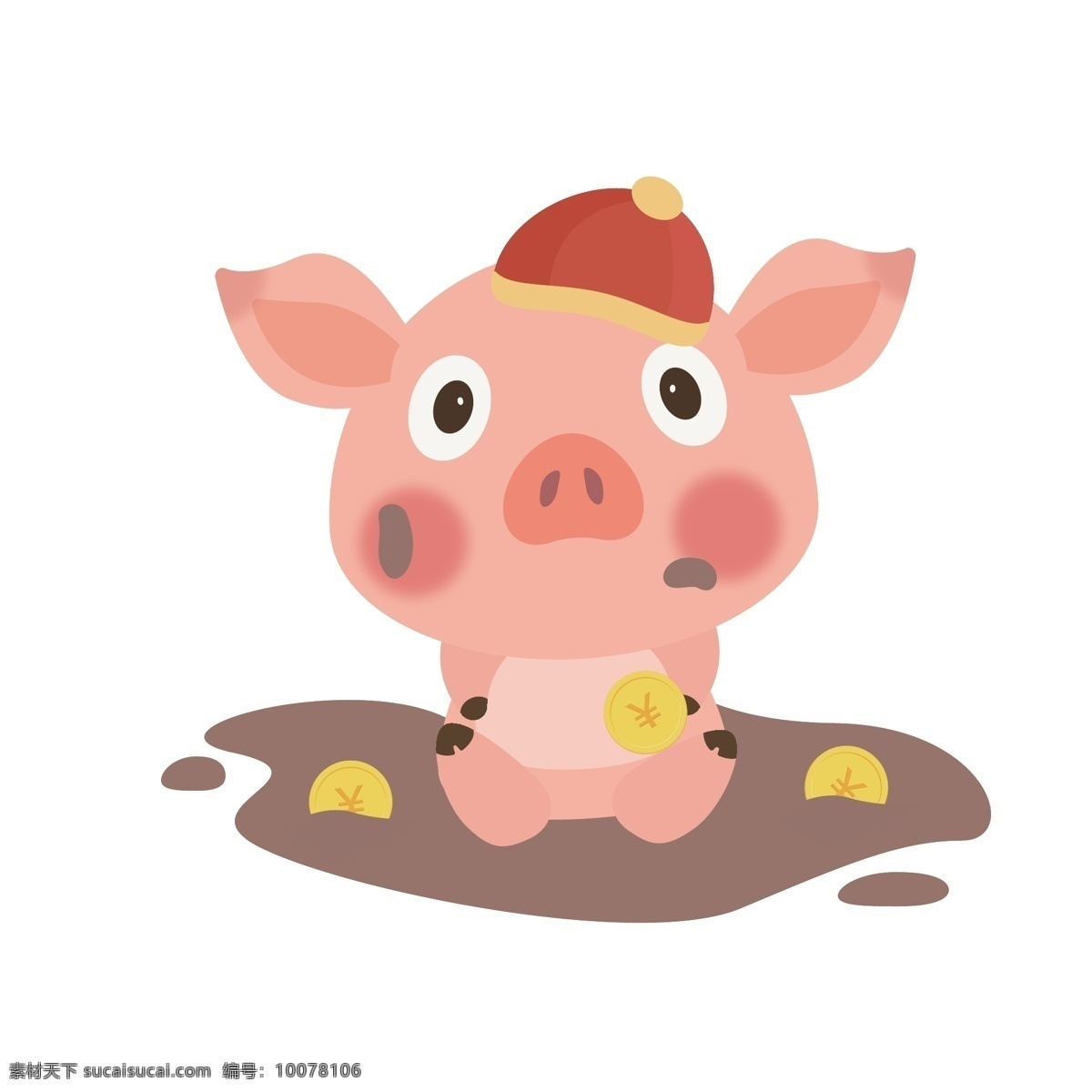 新年 猪年 卡通 矢量 挖 钱 商用 猪 卡通猪 喜庆 硬币 小猪 猪形象 挖钱 泥巴 脏 发财