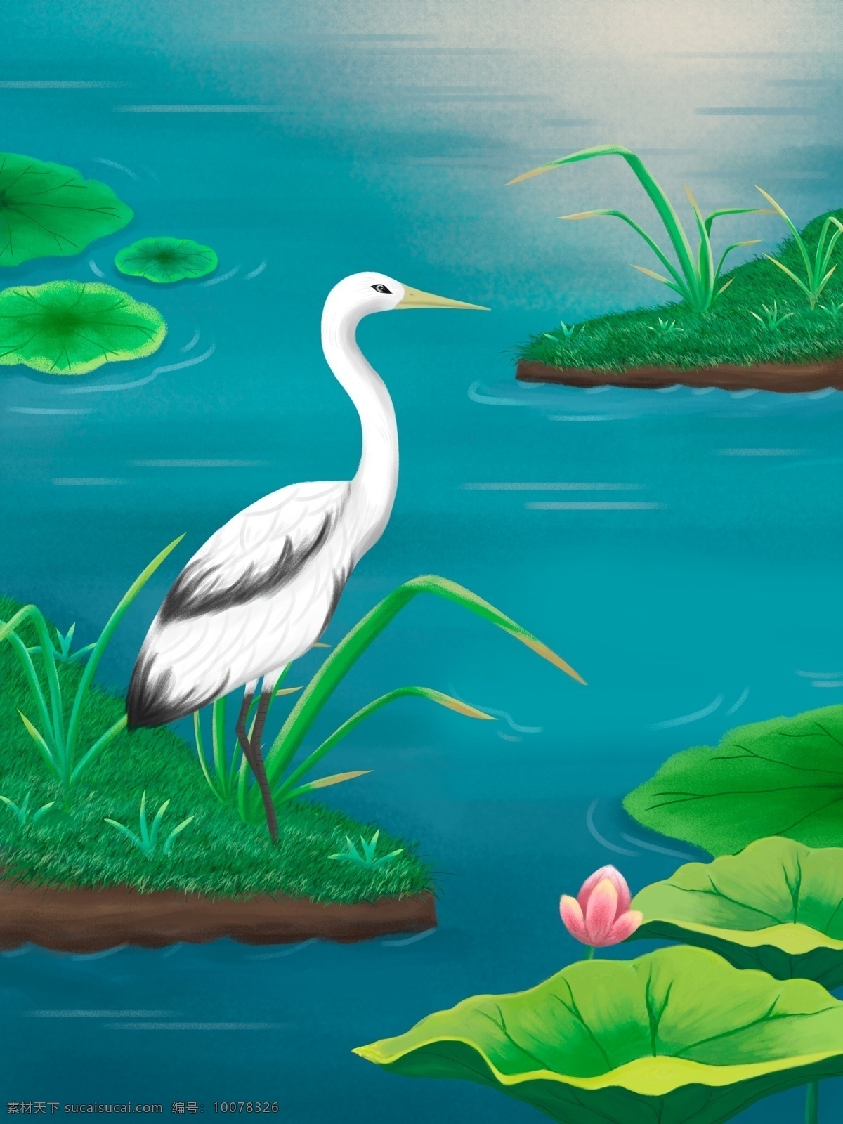 生态环境 春天 风景 背景 插画背景 植物背景 唯美 蓝天白云 叶子 河边 山水风景 小鸟