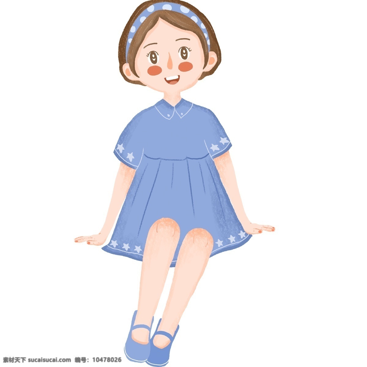 可爱 蓝色 衣服 小女孩 女孩 卡通 彩色 小清新 创意 手绘 绘画元素 现代 简约 装饰 图案