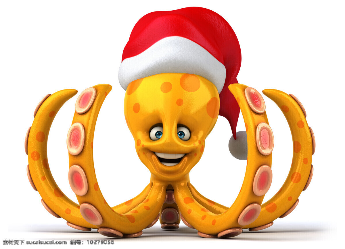 戴 圣诞 帽 的卡 通 章鱼 圣诞动物 圣诞节 圣诞帽 卡通动物 节日庆典 生活百科