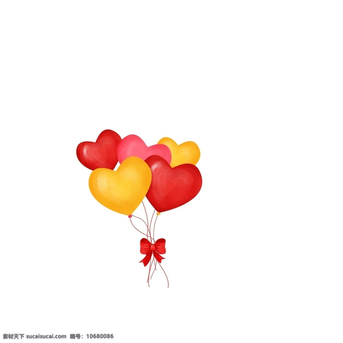 情人节 气球 礼物 插画 桃心气球 手绘气球 卡通气球 红色的蝴蝶结 小 物 漂亮的气球 飘着的气球