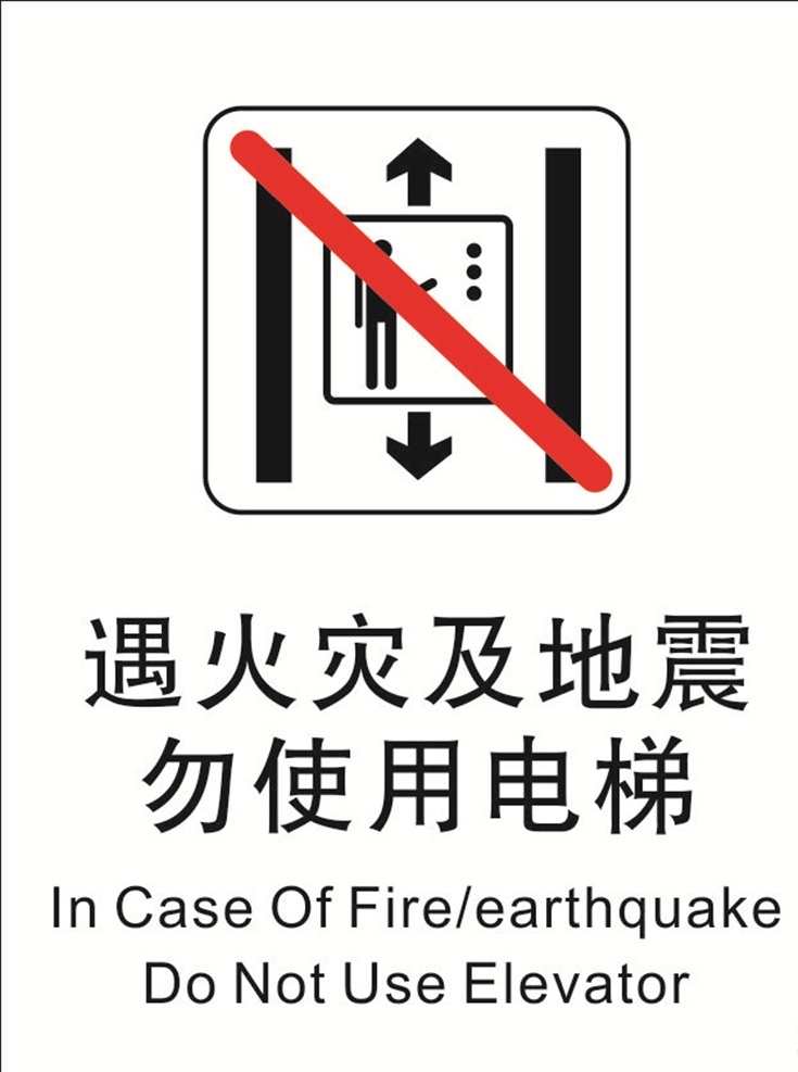 电梯牌 标识牌 勿使用电梯 警示牌 火灾 地震 标志图标 公共标识标志