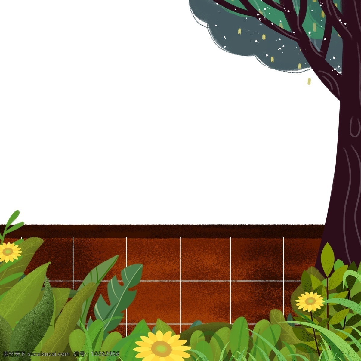 草丛 植物 树木 围墙 卡通 彩色 水彩 创意 手绘 绘画元素 现代 简约 装饰 图案