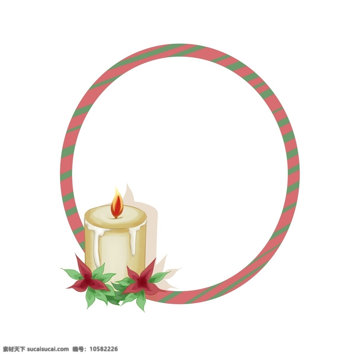 圣诞节 蜡烛 边框 插画 唯美边框 可爱的边框 手绘边框 卡通边框 圆形边框 绿色的叶子