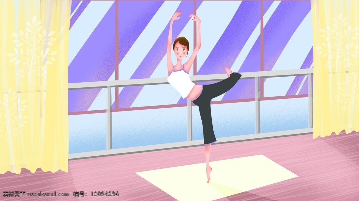 舞蹈室 瑜伽 练习 扁平 风格 女人 女性 健身 室内 运动 女孩 扁平风 瑜伽练习 瑜伽垫 练瑜伽的人 叙事性