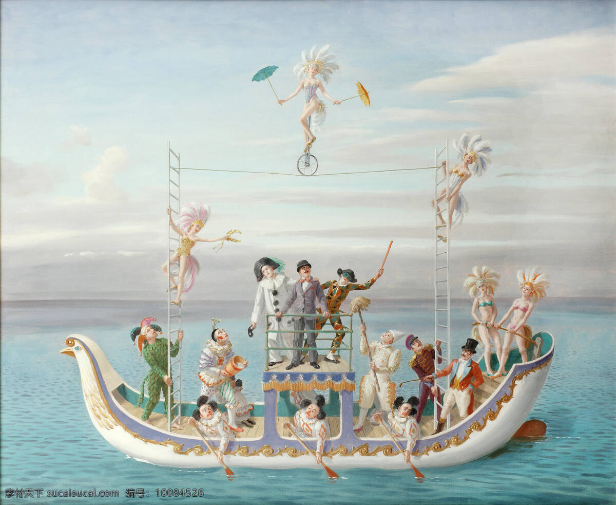 马戏 在海上 小丑 船 中年男子 20世纪油画 中国古画 绘画书法 文化艺术