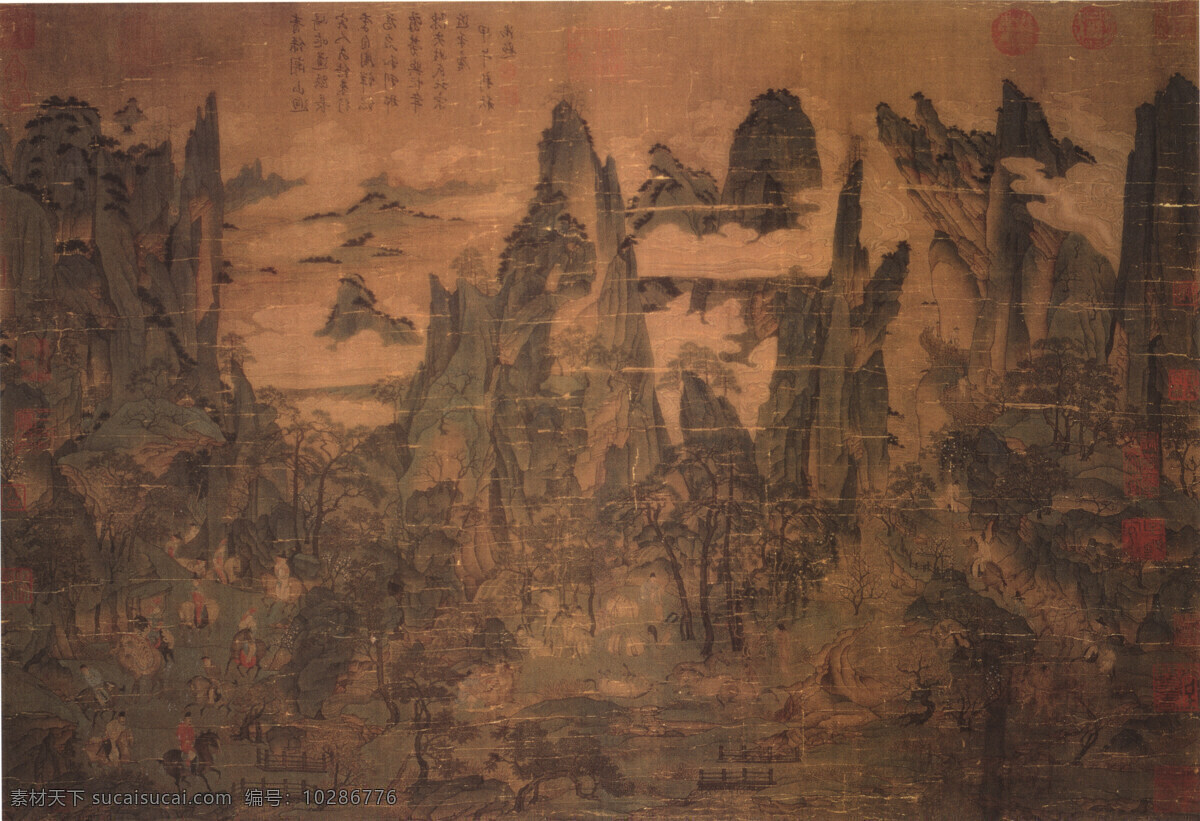 明皇幸蜀图 山水画 中国 古画 中国古画 设计素材 山水名画 古典藏画 书画美术 棕色