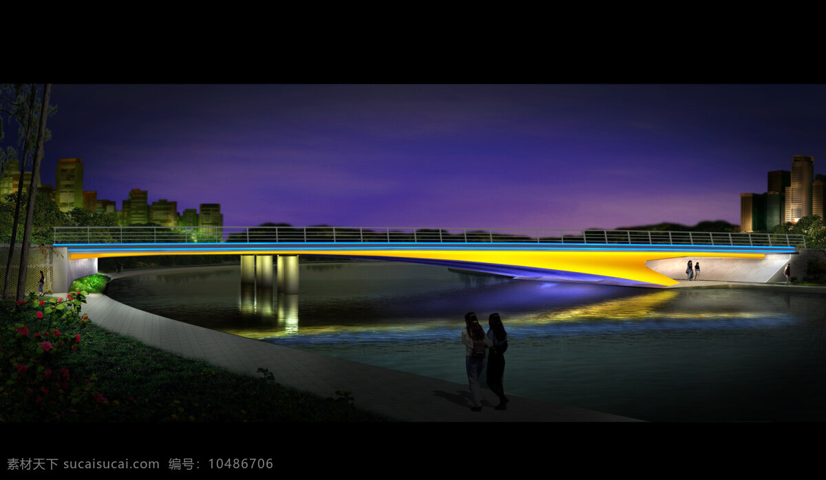 桥夜景效果图 桥梁 夜景 效果图 灯光 景观设计 环境设计