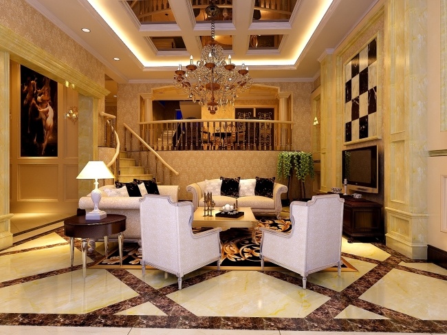 别墅 客厅 模型 灯具模型 客厅装饰 沙发茶几 室内设计 现代客厅 max 棕色