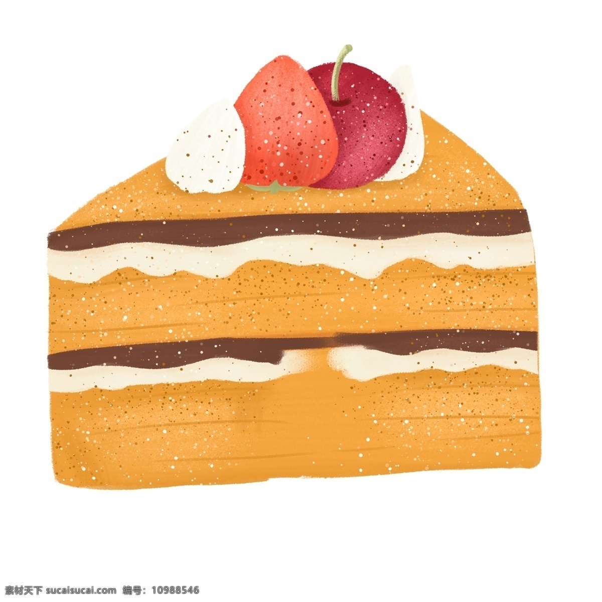 手绘 蛋糕 甜点 元素 卡通 美食 食物 糕点 插画元素 一块蛋糕