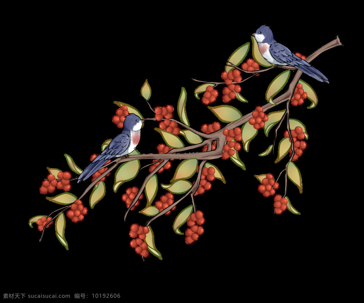 小鸟 树叶 插画 卡通 海报 素材图片 古风背景