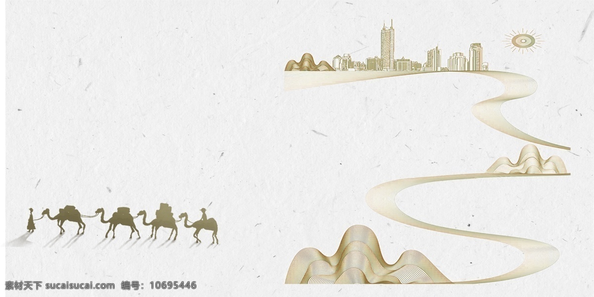 黄色 沙漠 太阳 骆驼 背景 卡通 旅行 旅游 手绘 黄沙 丝绸之路 中东 仙人掌 沙漠之旅 海报