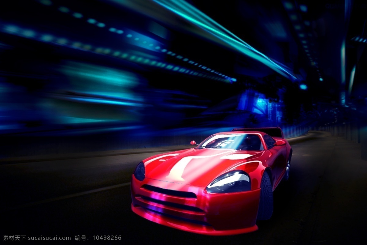 汽车高速运动 汽车 霓虹灯 马路 汽车运动 晚上 分层