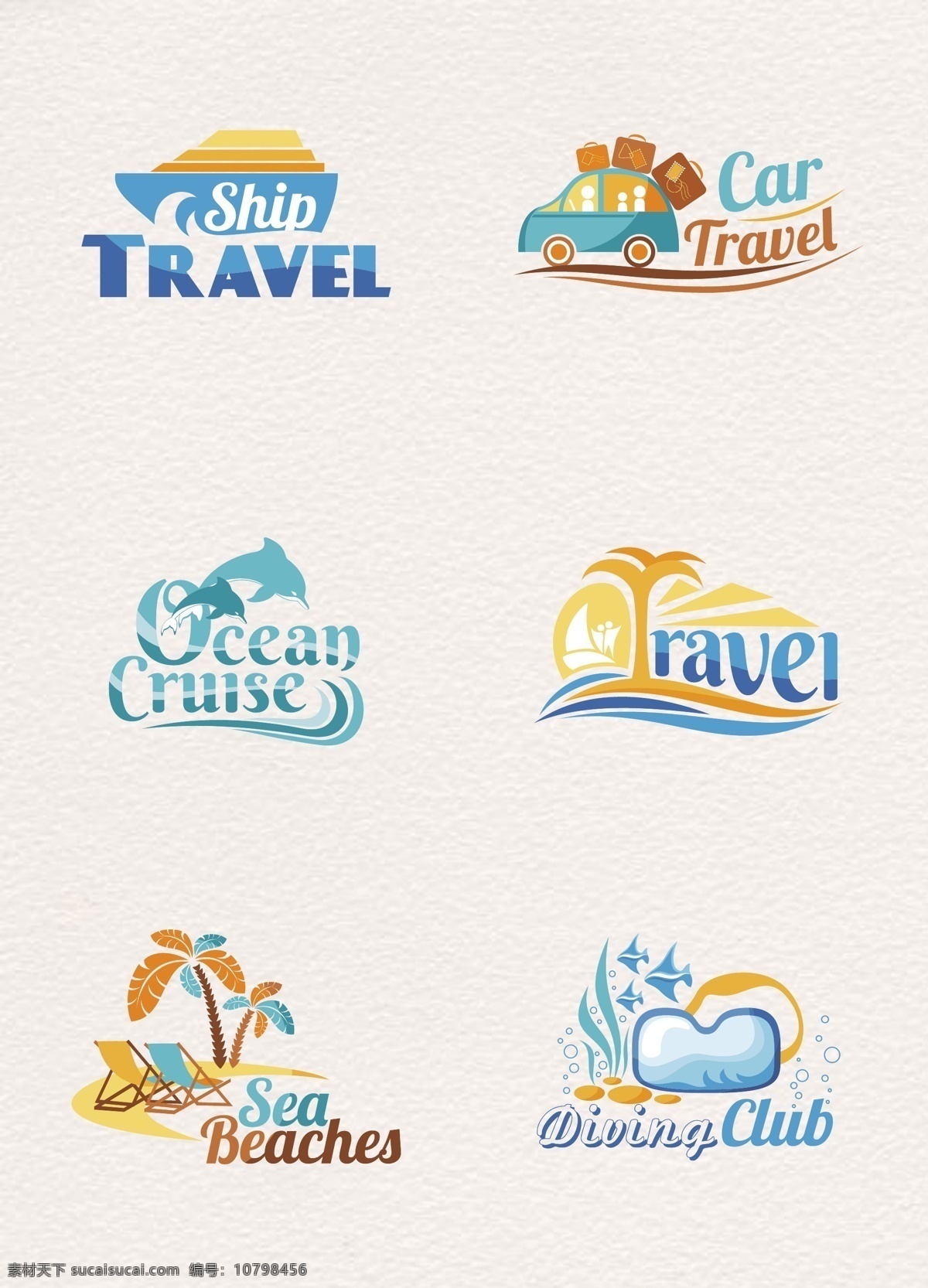时尚 彩色 夏季 旅行 标签 元素 旅游 卡通 自驾游 海族馆 海滩旅行 潜水俱乐部