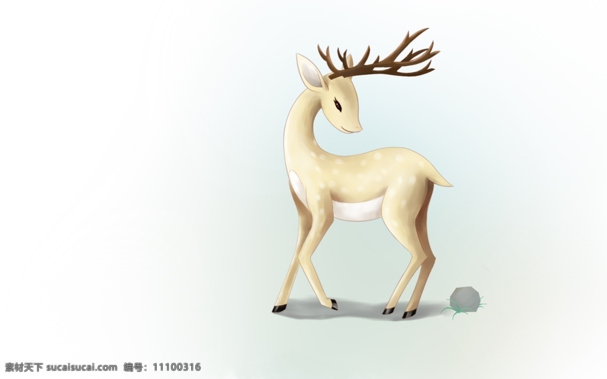 手绘 风格 麋鹿 婚庆 卡通 动物 鹿 插画 小石头 原创