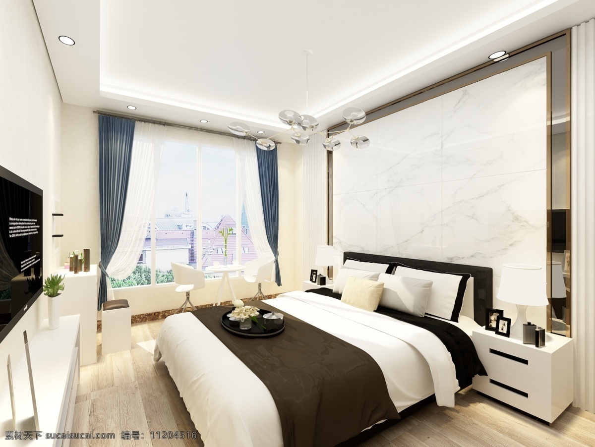 室内 现代 简约 家装 卧室 效果图 白色 素雅