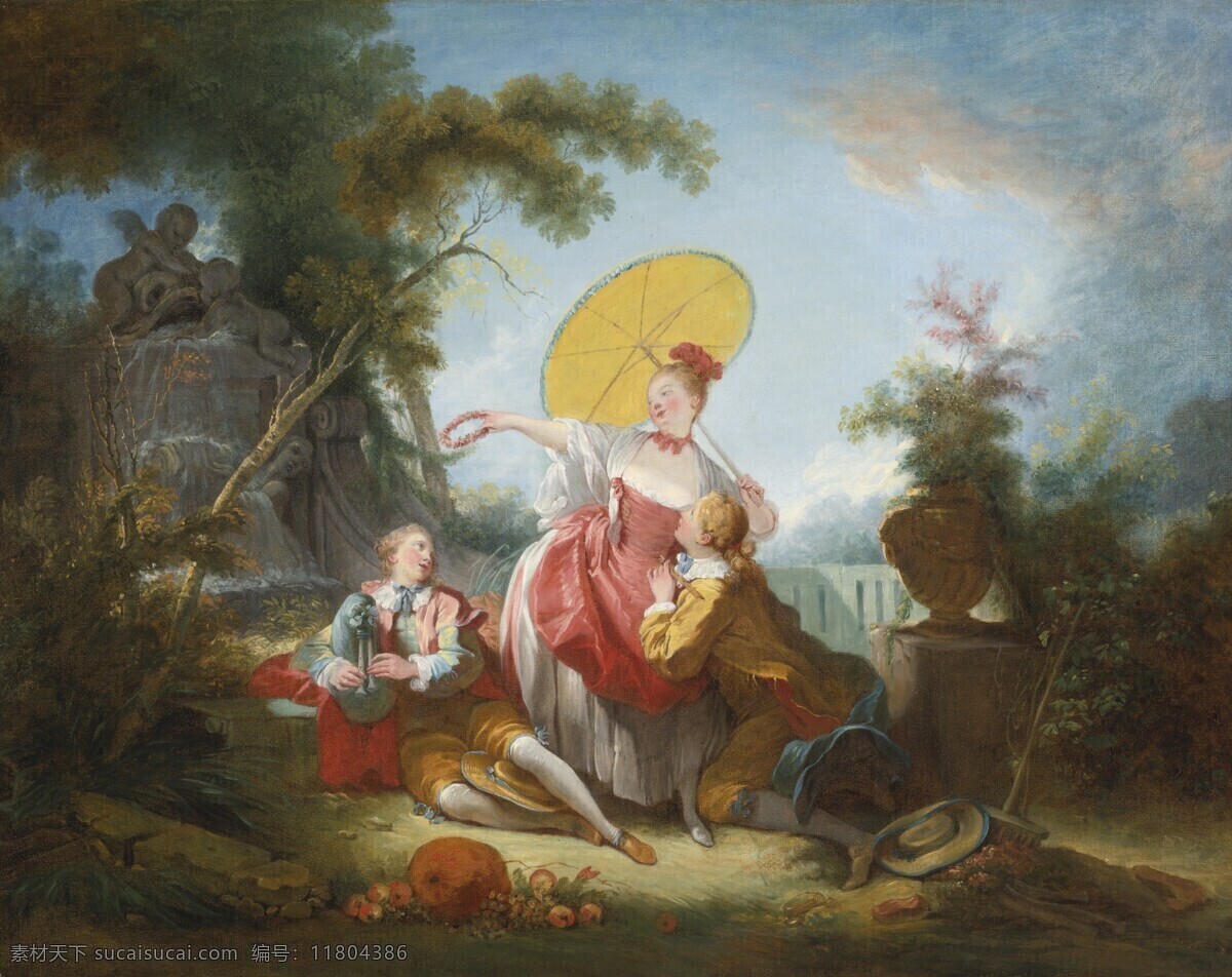 法国 古典油画 绘画书法 洛可可 人物油画 伞 文化艺术 人物 油画 设计素材 模板下载 二男一女
