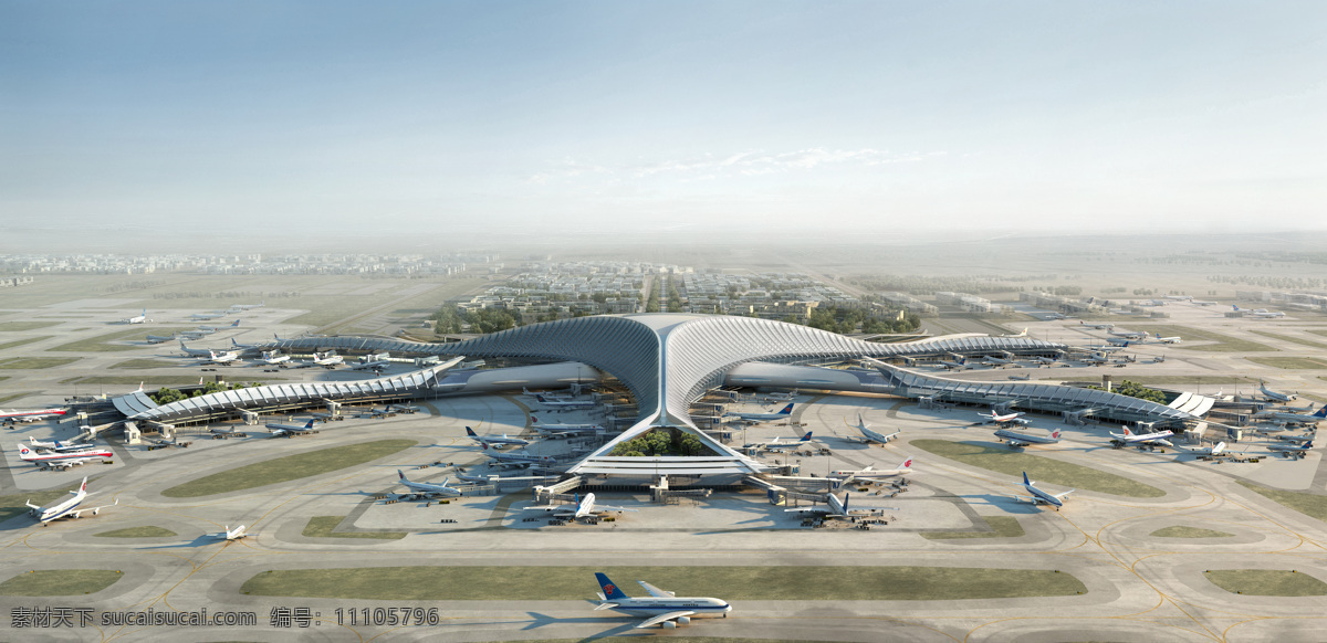 首都新机场 机场规划 机场效果图 机场鸟瞰图 交通规划 环境设计 建筑设计
