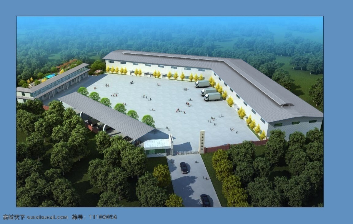 厂房鸟瞰图 厂房 鸟瞰图 绿化 钢结构 3d 环境设计 建筑设计