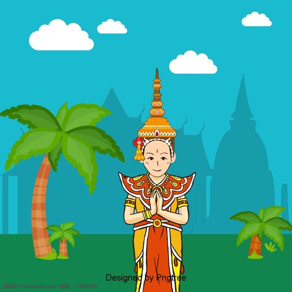 泰国 这个 宏伟 宫殿 椰树 风景 建筑 人物 国外 地区 衣服 配件 椰子树 手