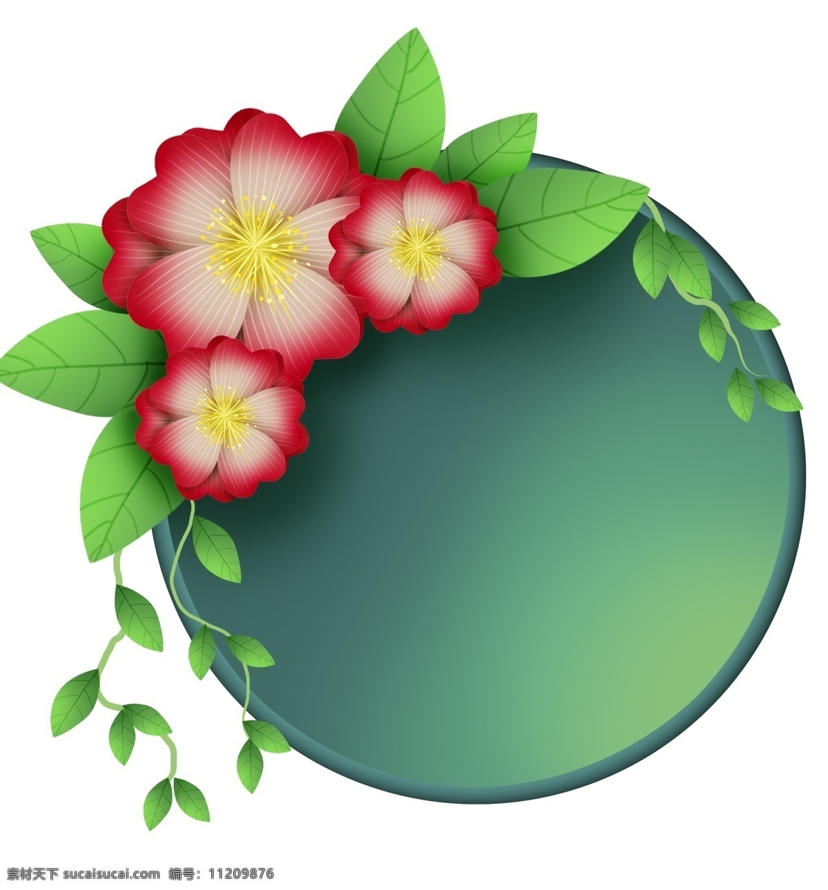 红色 报春花 圆形 绿色 文字 框 立体 春天文字框 叶子 春天 标题 花朵 花卉对话框 春季 花卉 植物