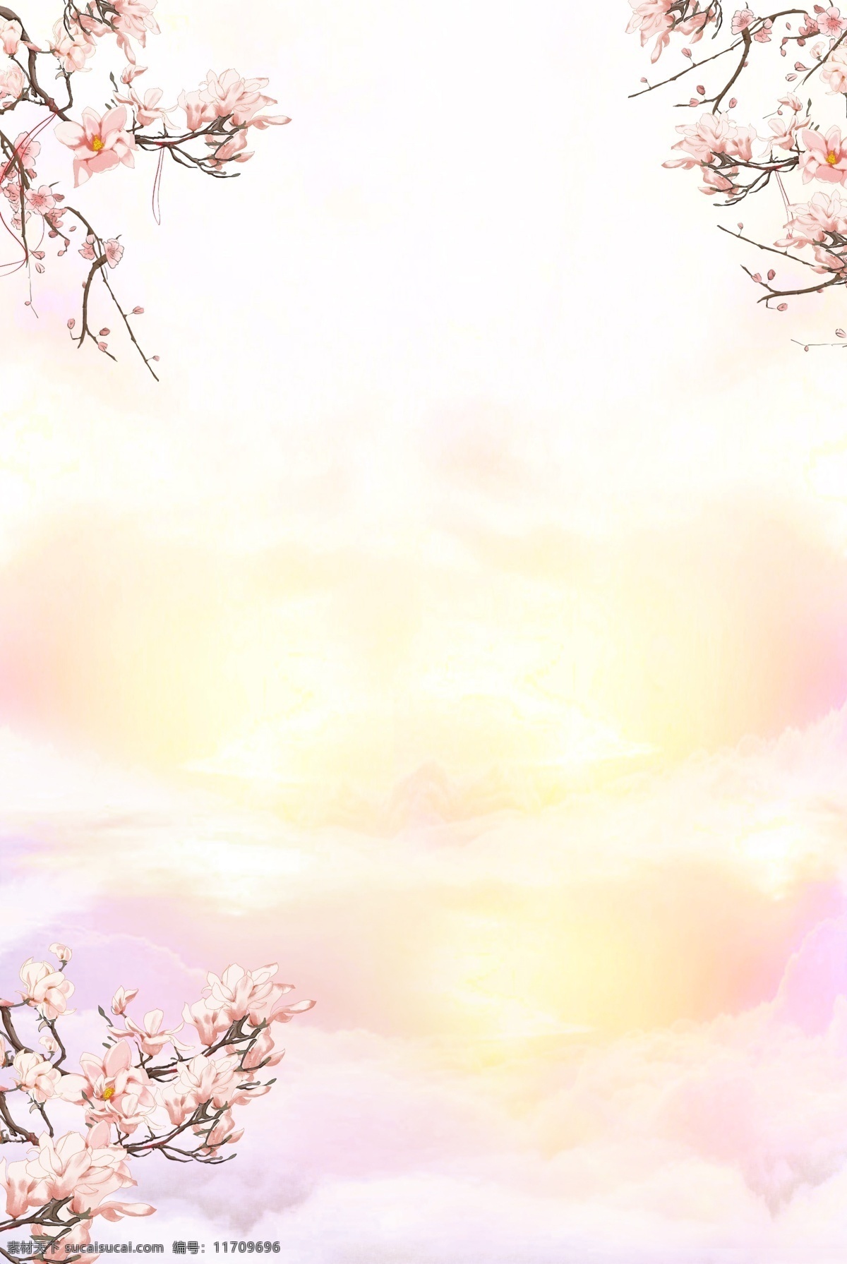 唯美 桃花 花朵 背景 意境 简约 天空 云彩 合成 植物 边框背景 浪漫 爱情