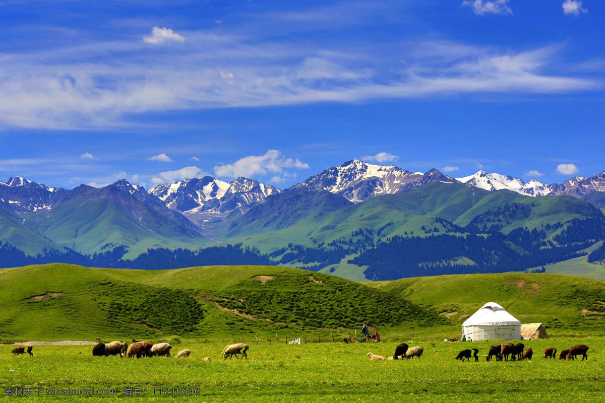 蒙古包 草原风景 大草原 大山 牛 羊 蓝天 白云 蒙古高原 内蒙古大草原 自然景观 自然风景