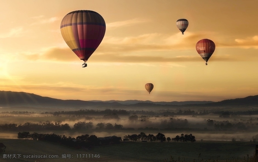 热气球 天空 鸟瞰 黄昏 烟雾缭绕 野外 静谧 落日 仙气 雾 背景 合成 自然景观 自然风景