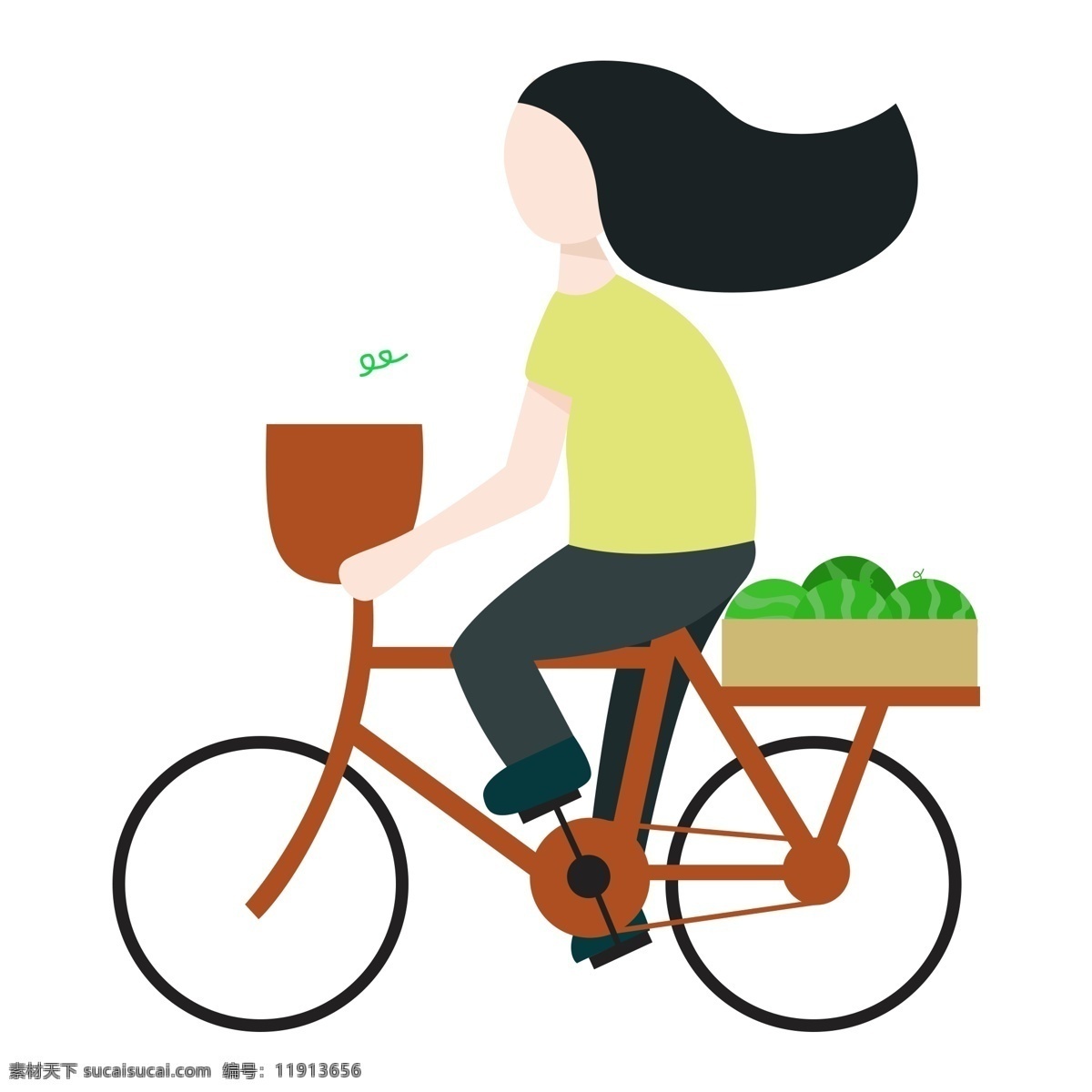 骑 自行车 少女 装饰 元素 装饰元素 手绘 植物 蔬菜 浪漫 文艺