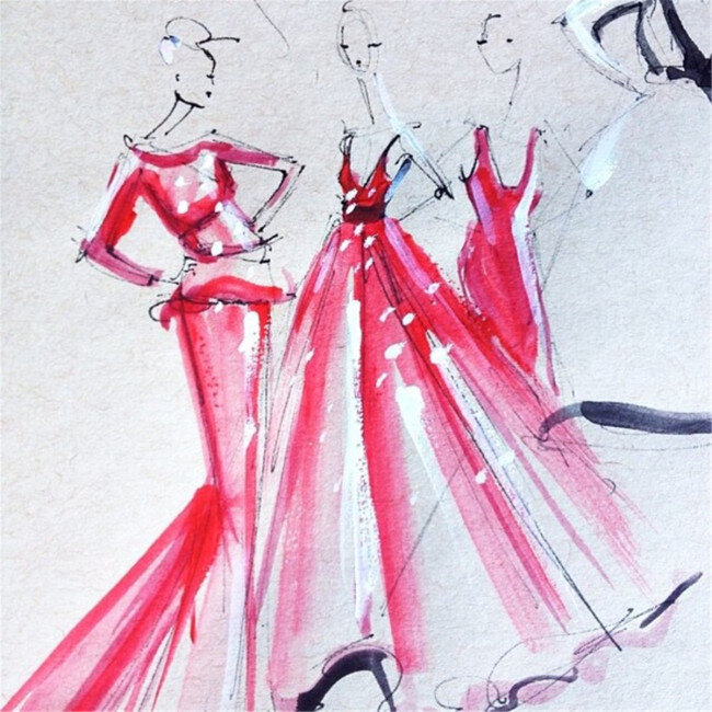 款 红色 礼服 设计图 服装设计 时尚女装 职业女装 职业装 女装设计 效果图 短裙 衬衫 服装 服装效果图 连衣裙