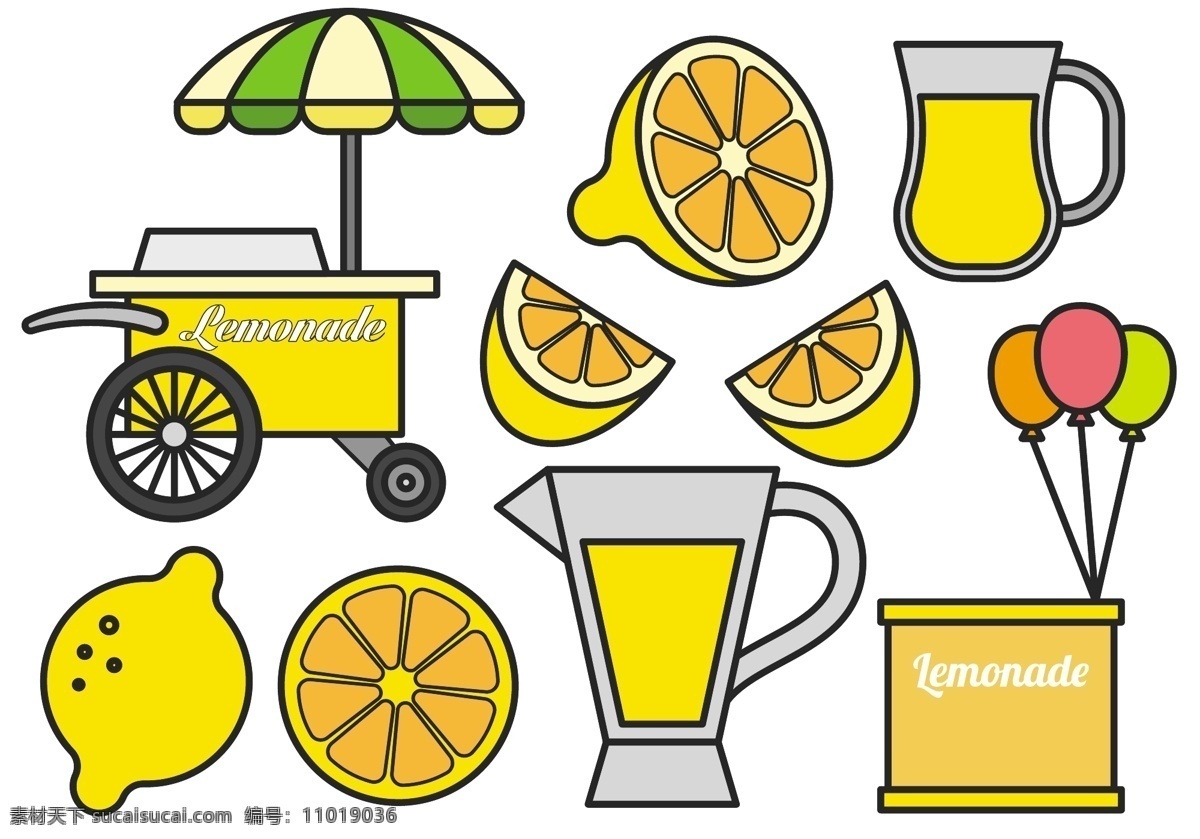 水果 柠檬 果汁 小摊 柠檬水站 水站 柠檬果汁 果汁小摊 矢量素材 摊位 饮料 手绘饮料