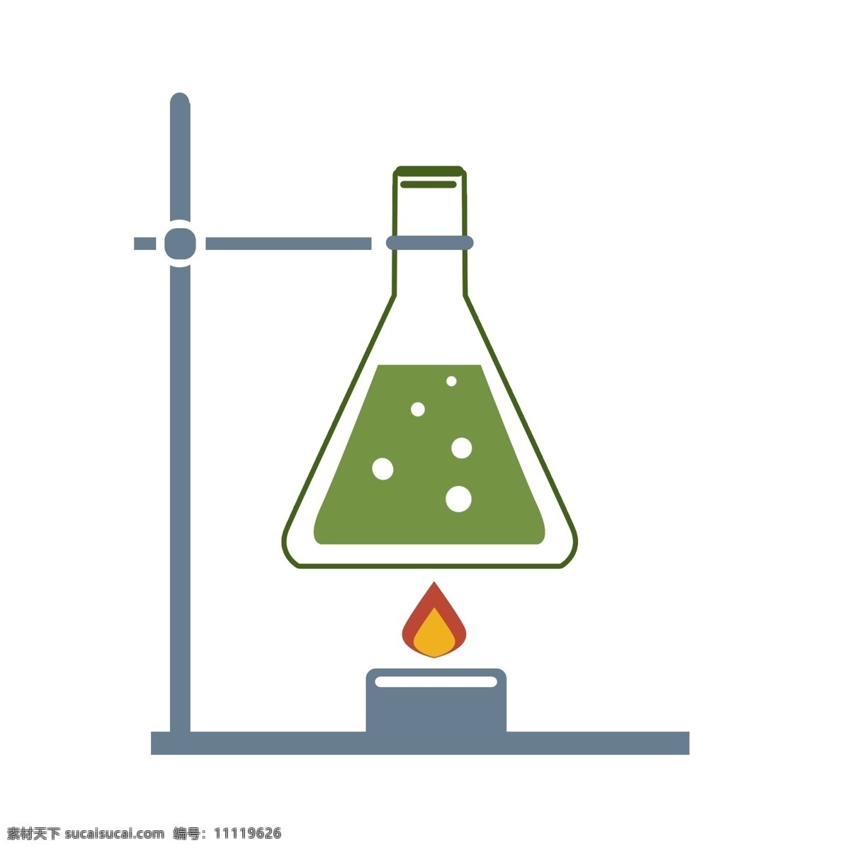 化学 小 物 加热 插画 绿色的液体 卡通插画 化学仪器 化学试剂 化学实验 化学工具 燃烧的火焰